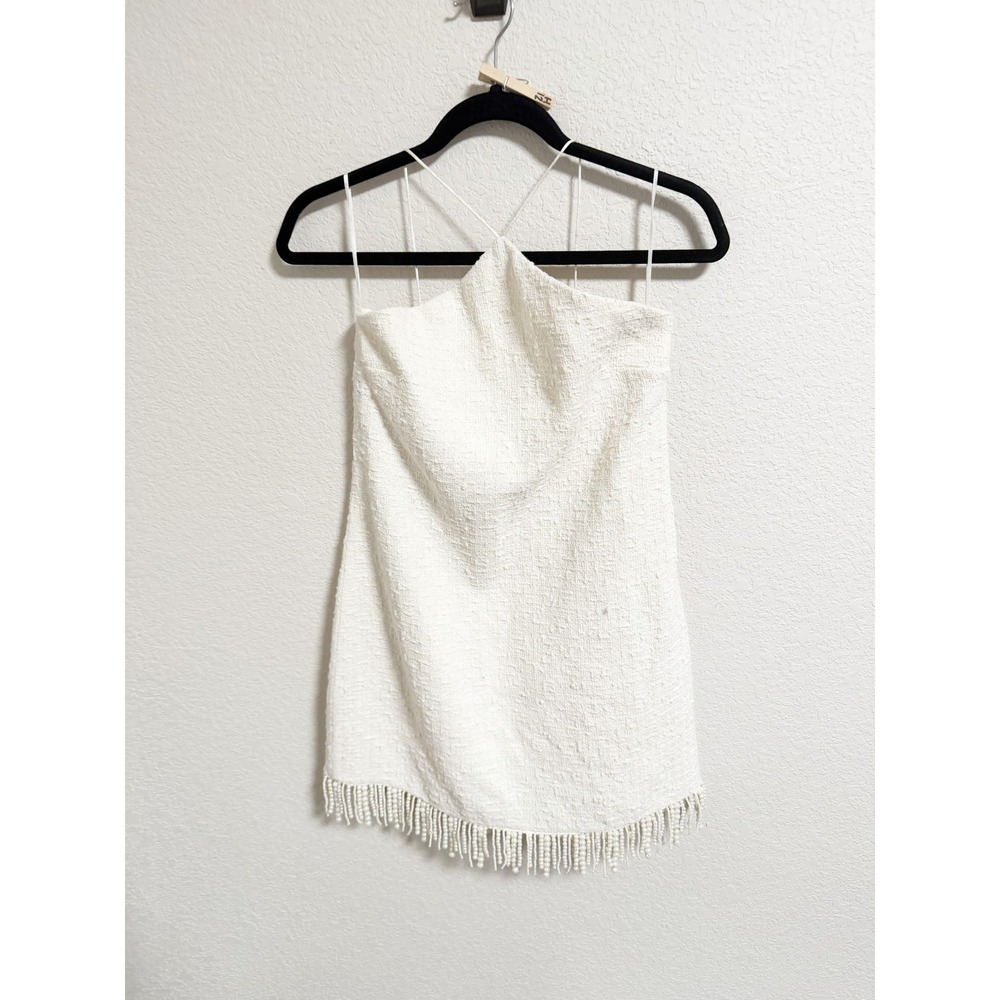 Mango Womens Pearl Textured Mini Dress Halter Neck Sleeveless Off White Small - Picture 3 of 9